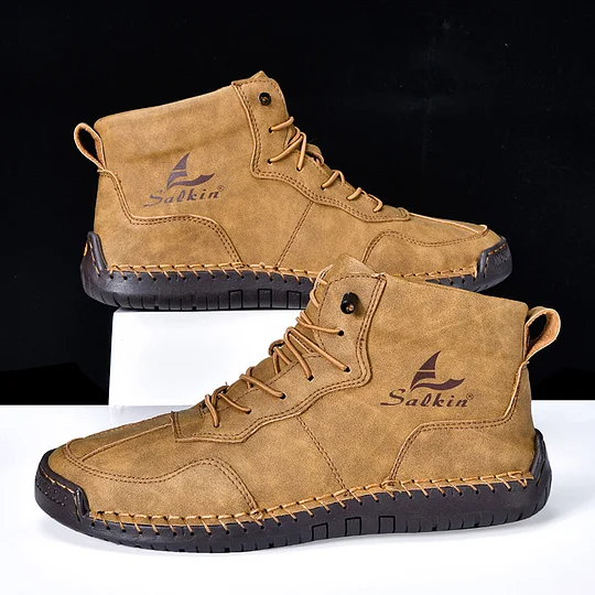 (⏰Limited Time Sale 70% OFF) Men's Orthopedic Comfortable Handmade Leather Boots - Waterproof, Non-Slip, Arch Support, Wide Toe, Shock-Absorbing, Outdoor Leather Boots